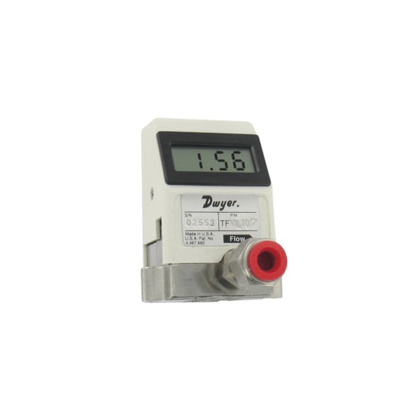 Liquid turbine flow meter, range 1.6 to 16 GPH (0.1 to 1 LPM), 1/4" OD connection.